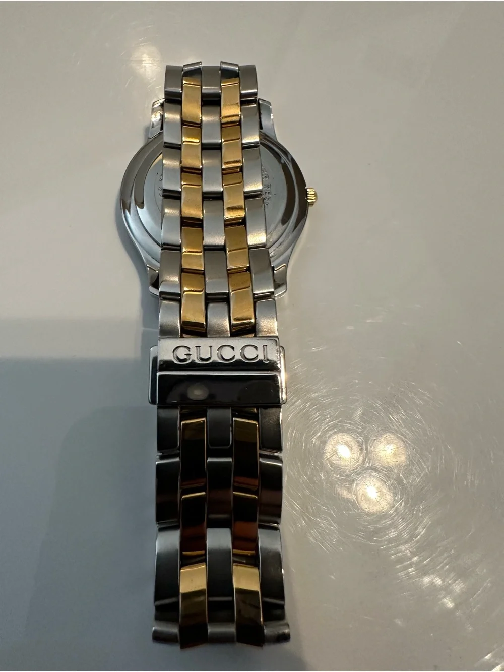 Vintage Gucci 5500M Two Tone Web Stripe Date Swiss Watch New Battery